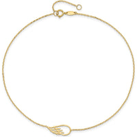 14K Yellow Gold Cut-out Wing Adjustable Anklet with Spring Ring Clasp - 11" Total Length