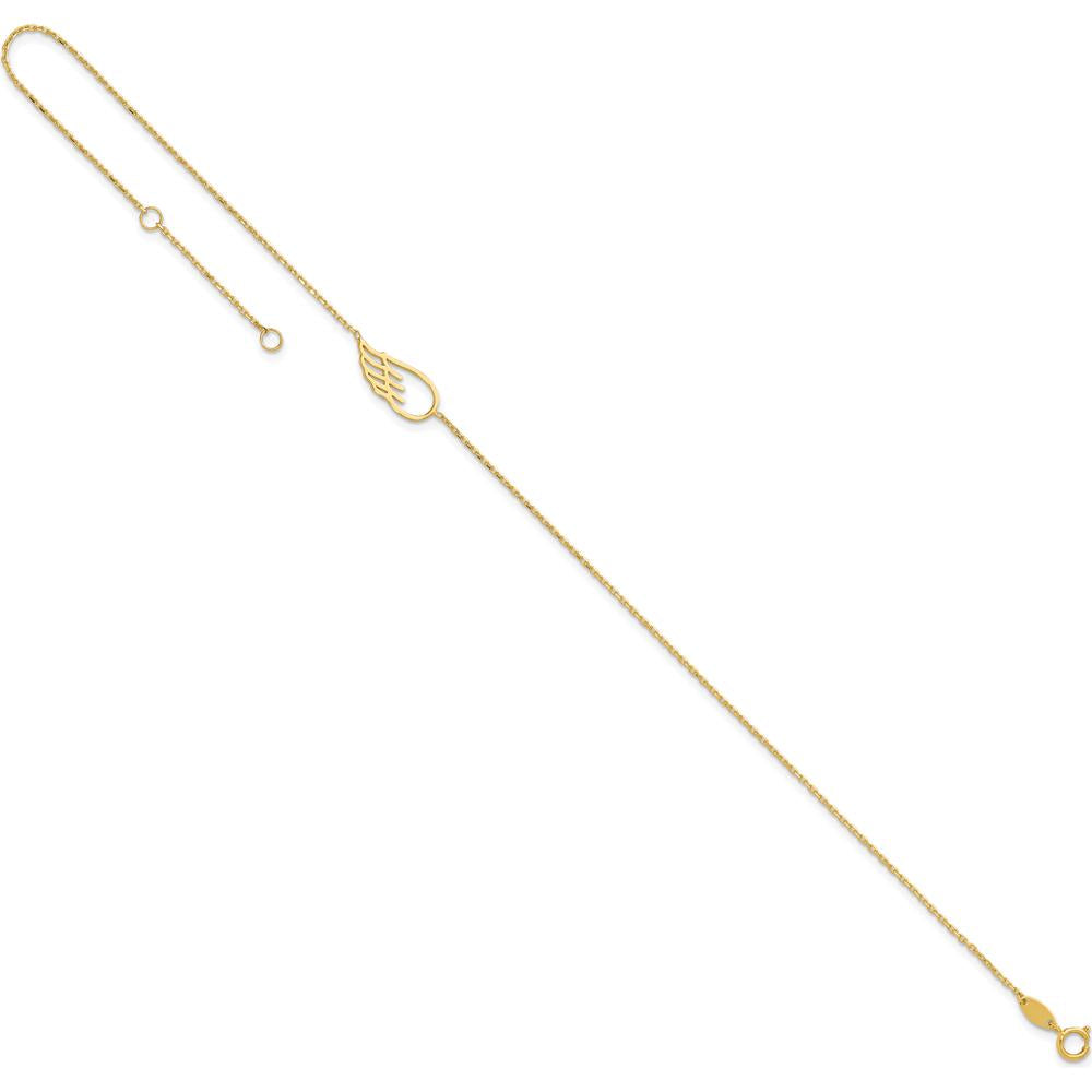 14K Yellow Gold Cut-out Wing Adjustable Anklet with Spring Ring Clasp - 11" Total Length