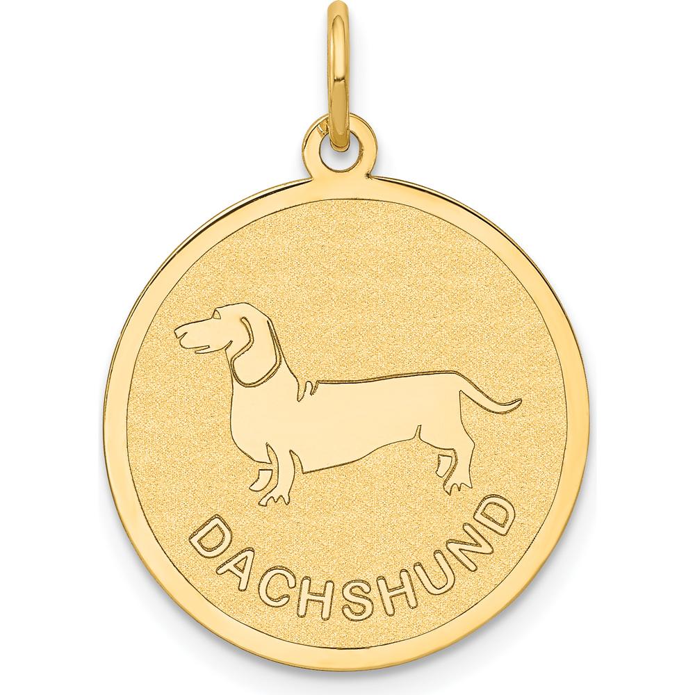 14K Yellow Gold Dachshund Engravable Disc Charm - 20mm by Oro Pregiato