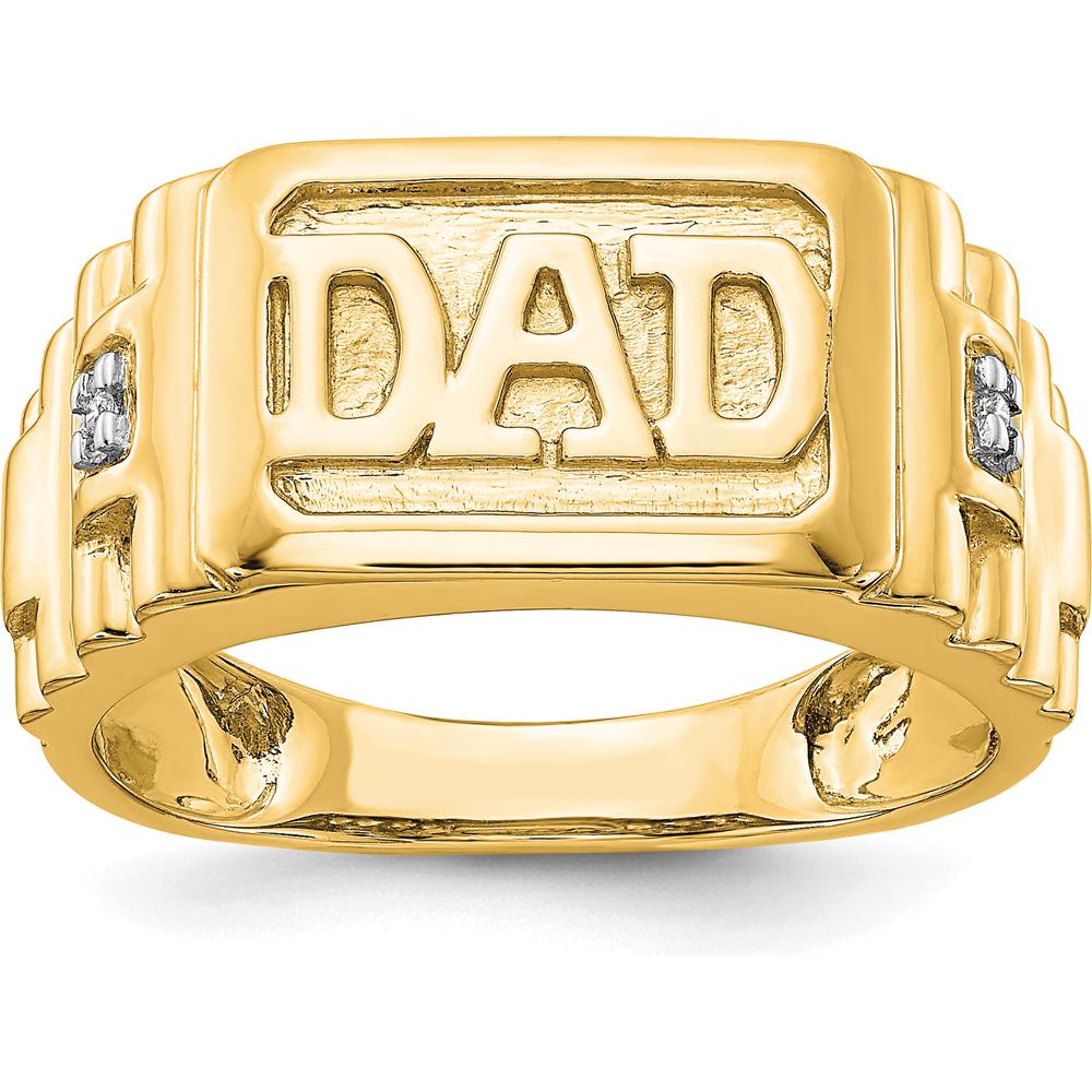 14K Yellow Gold "DAD" Ring with Prong Set Round Diamond Accents - 0.008 Carat Total Diamond Weight by 0