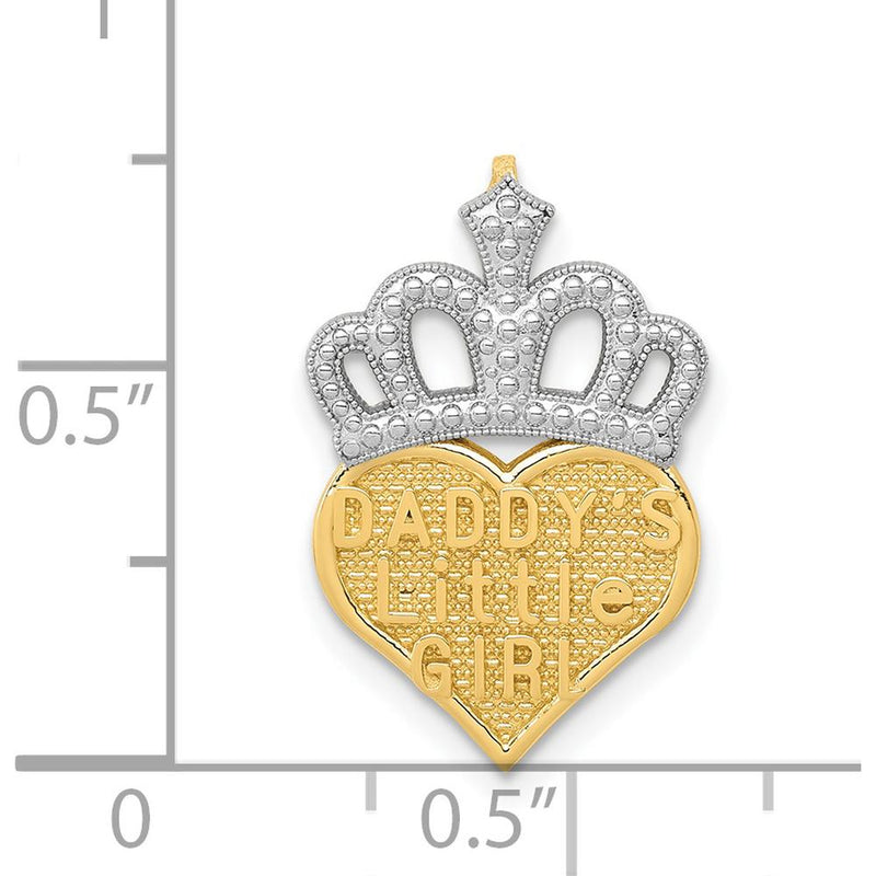 14K Yellow Gold Daddy's Little Girl Heart with Crown Chain Slide with White Rhodium Accents by Oro Pregiato