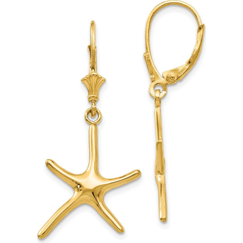 14K Yellow Gold Dancing Starfish Leverback Drop Earrings by 0
