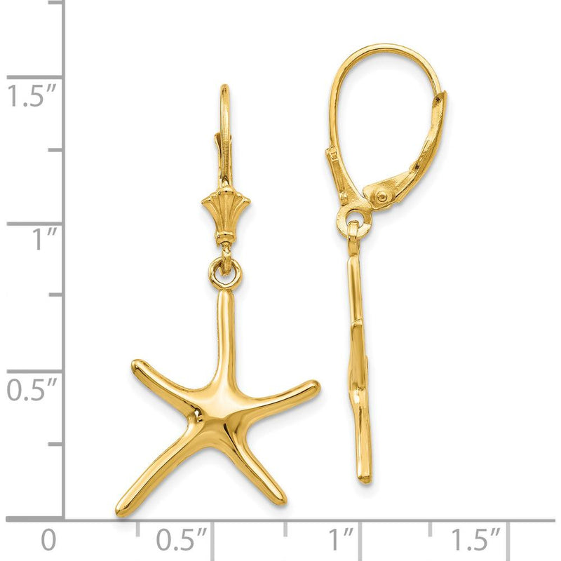 14K Yellow Gold Dancing Starfish Leverback Drop Earrings by 0