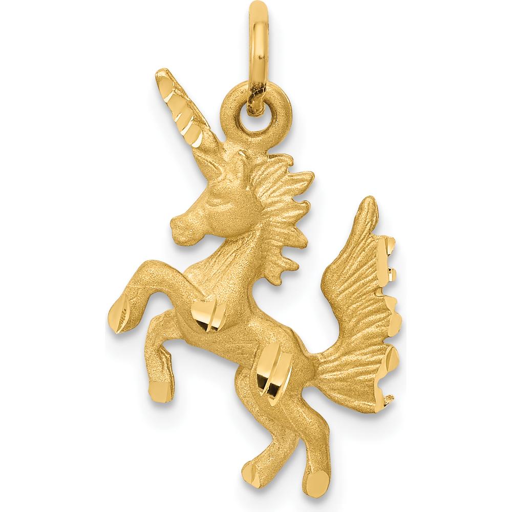 14K Yellow Gold Dancing Unicorn Charm Pendant with Diamond-Cut Texture by Oro Pregiato