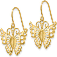 14K Yellow Gold Dangle Butterfly Earrings - 27mm Length, Polished Finish by 0