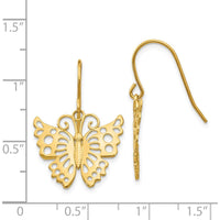 14K Yellow Gold Dangle Butterfly Earrings - 27mm Length, Polished Finish by 0