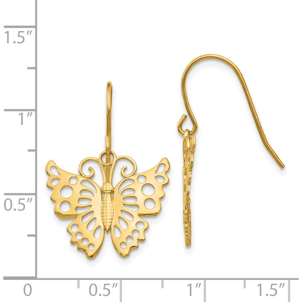 14K Yellow Gold Dangle Butterfly Earrings - 27mm Length, Polished Finish by 0