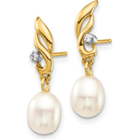 14K Yellow Gold Dangle Earrings with 5-6mm Freshwater Cultured Pearls and 0.02 Carat Diamonds by Monteluci Fine Jewelry