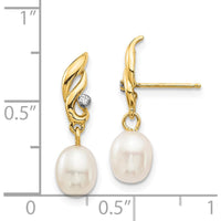 14K Yellow Gold Dangle Earrings with 5-6mm Freshwater Cultured Pearls and 0.02 Carat Diamonds by Monteluci Fine Jewelry