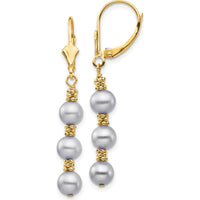 14K Yellow Gold Dangle Earrings with 5-6mm Grey Freshwater Pearls by Monteluci Fine Jewelry