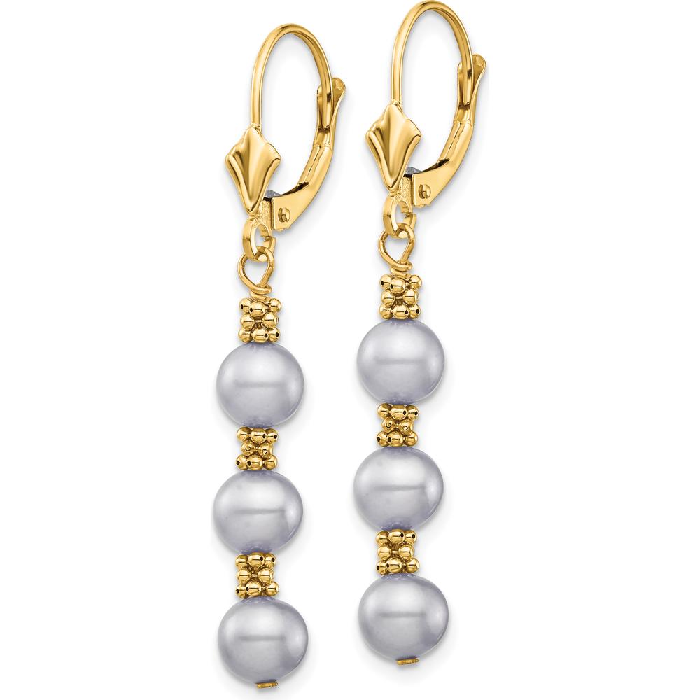 14K Yellow Gold Dangle Earrings with 5-6mm Grey Freshwater Pearls by Monteluci Fine Jewelry