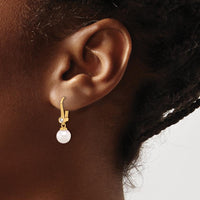 14K Yellow Gold Dangle Earrings with 7-8mm Akoya Pearls and 0.10 Carat Diamond Accents by Monteluci Fine Jewelry