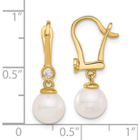 14K Yellow Gold Dangle Earrings with 7-8mm Akoya Pearls and 0.10 Carat Diamond Accents by Monteluci Fine Jewelry