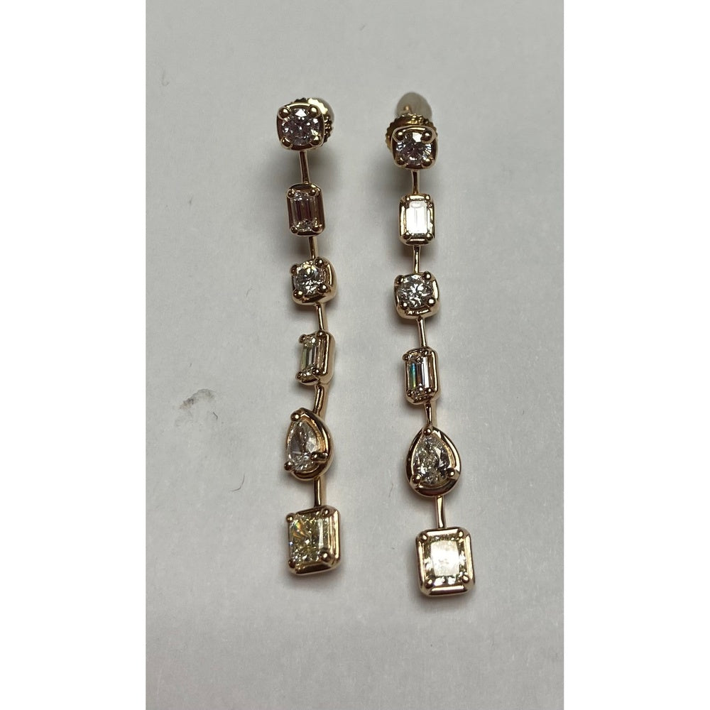 14K Yellow Gold Dangle Earrings with Mixed Round, Emerald, Pear, and Radiant Cut Diamonds - 2.85 Carat Total Diamond Weight by Auriventus