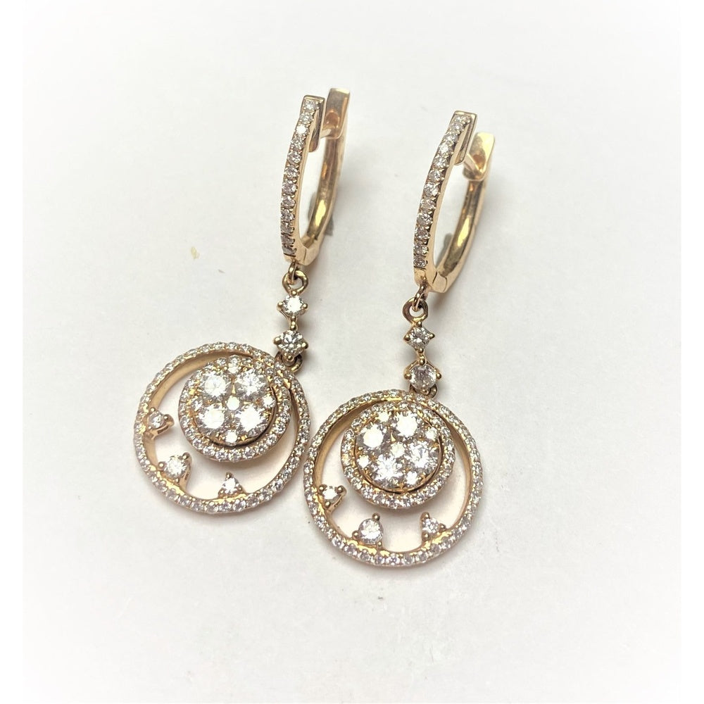 14K Yellow Gold Dangle Earrings with Pavé Hoops and Floating Diamond Halo Clusters - 1.55 Carat Total Diamond Weight by Auriventus