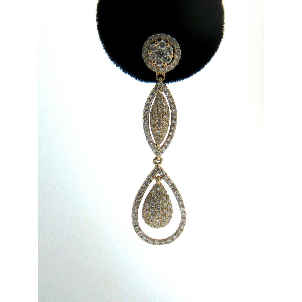 14K Yellow Gold Dangle Earrings with Pavé-Set Round Diamonds - 1.75 Carat Total Diamond Weight by Auriventus