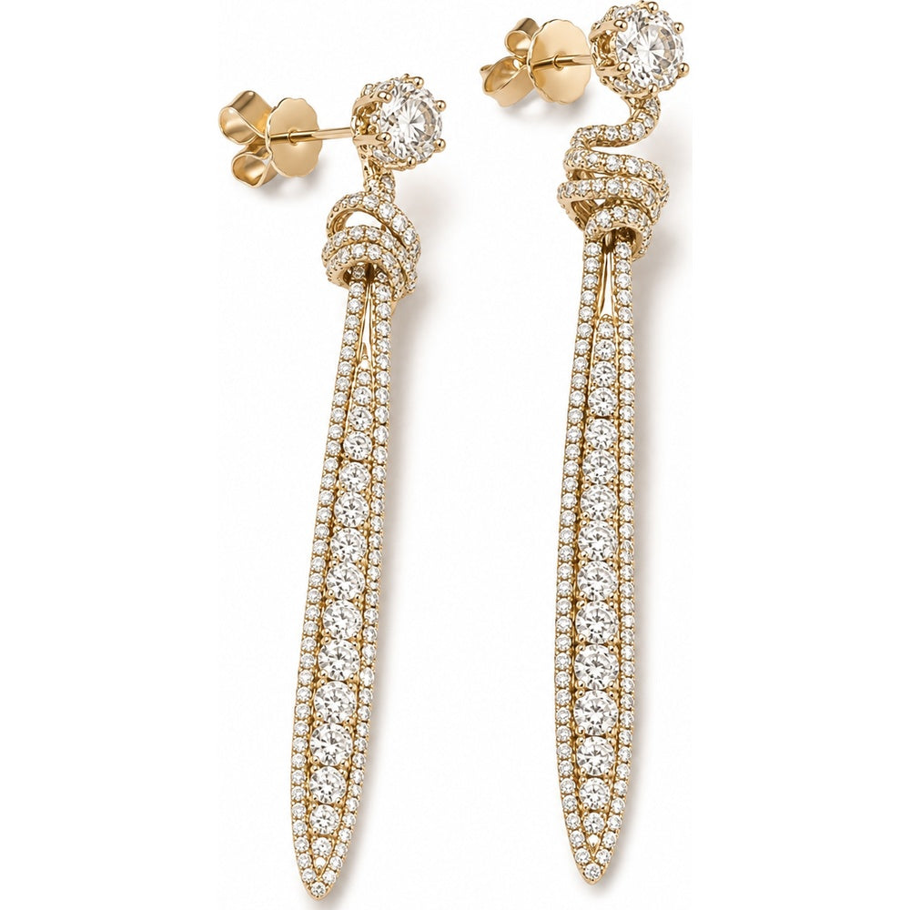 14K Yellow Gold Dangle Earrings with Round and Pavé Set Diamonds - 2.70 Carat Total Diamond Weight by Auriventus