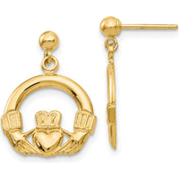 14K Yellow Gold Dangling Claddagh Earrings - Symbol of Love, Loyalty, and Friendship by 0