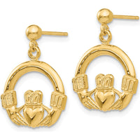 14K Yellow Gold Dangling Claddagh Earrings - Symbol of Love, Loyalty, and Friendship by 0