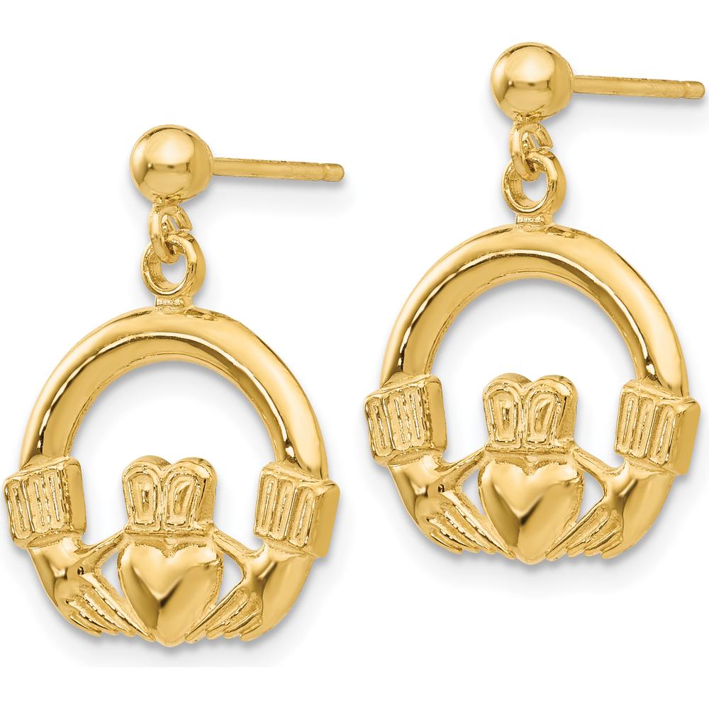 14K Yellow Gold Dangling Claddagh Earrings - Symbol of Love, Loyalty, and Friendship by 0