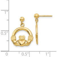 14K Yellow Gold Dangling Claddagh Earrings - Symbol of Love, Loyalty, and Friendship by 0