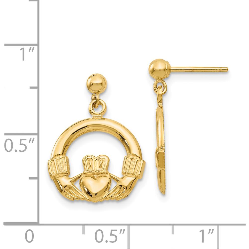 14K Yellow Gold Dangling Claddagh Earrings - Symbol of Love, Loyalty, and Friendship by 0