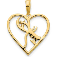 14K Yellow Gold Deer in Heart Pendant - Polished Gold Wildlife Charm by Oro Pregiato