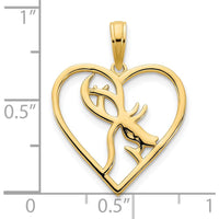 14K Yellow Gold Deer in Heart Pendant - Polished Gold Wildlife Charm by Oro Pregiato