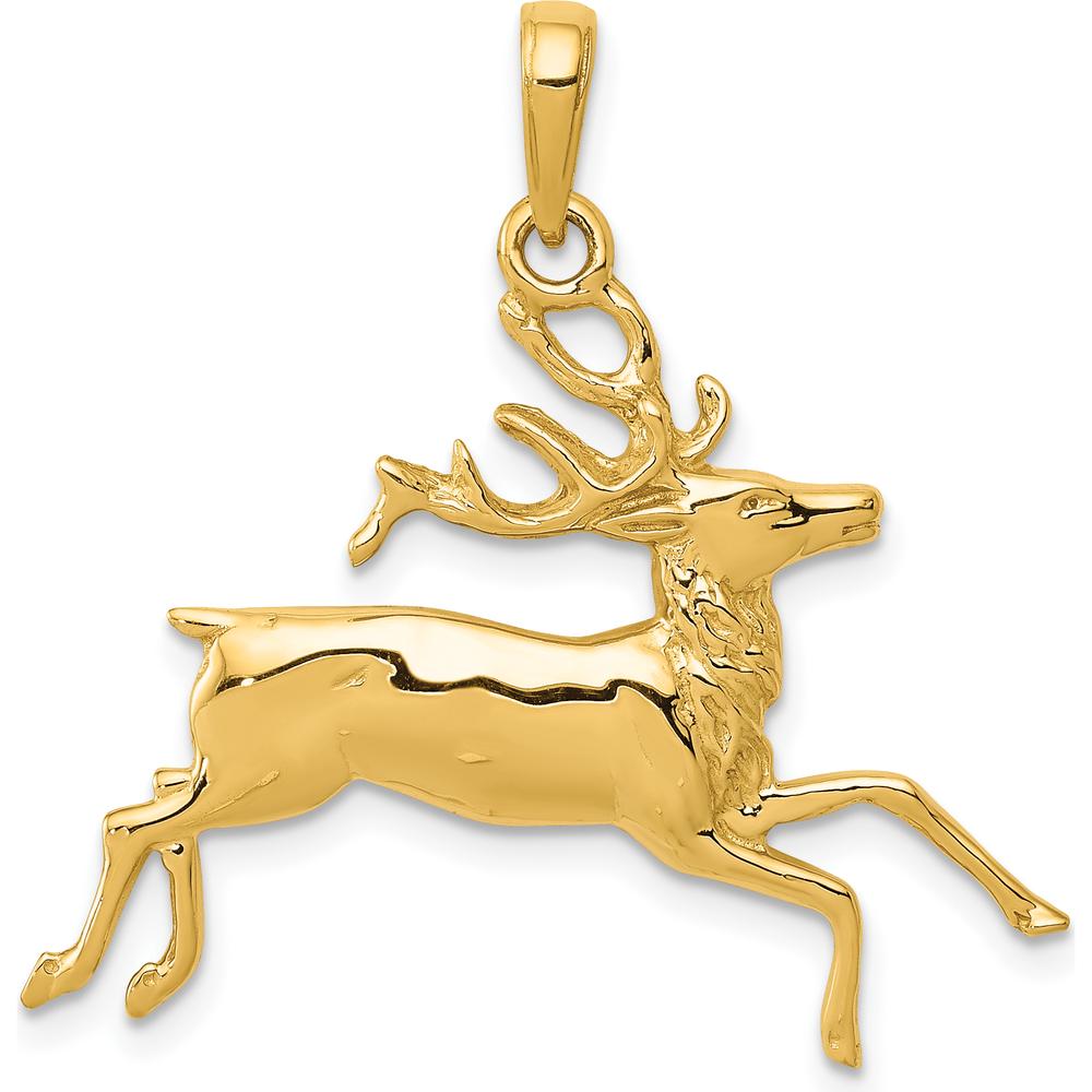 14K Yellow Gold Deer Running Pendant - Symbolic Nature Jewelry for Men by Oro Pregiato