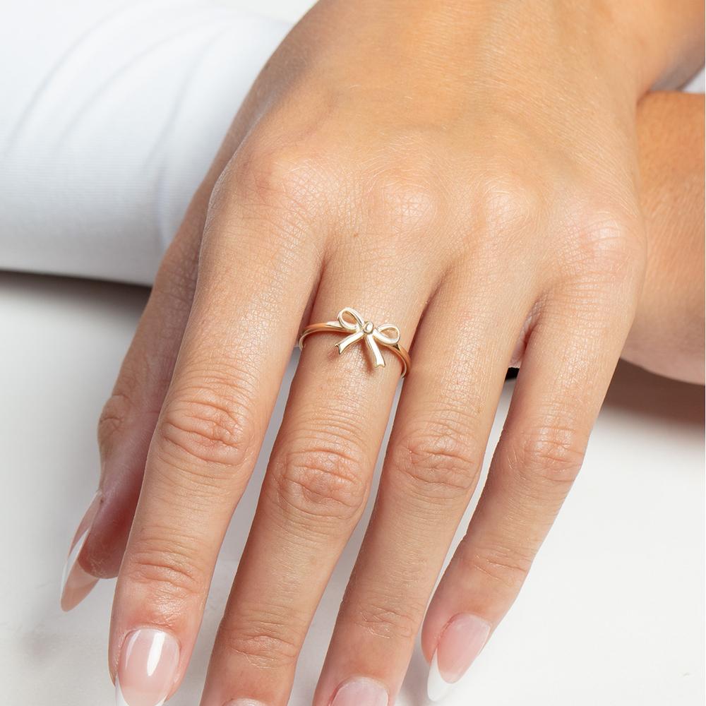 14K Yellow Gold Delicate Bow Fashion Ring Polished Finish Size
