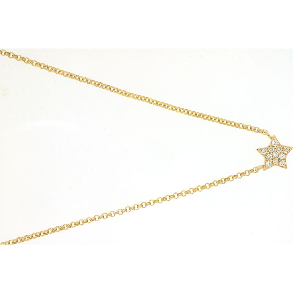 14K Yellow Gold Delicate Star Motif Pendant Necklace with Pavé-Set Round Diamonds - 0.05 Carat Total Diamond Weight - Royal Jewelry