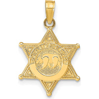 14K Yellow Gold Deputy Sheriff Badge Pendant with Bear Symbol - Polished Finish by Oro Pregiato