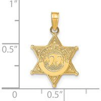 14K Yellow Gold Deputy Sheriff Badge Pendant with Bear Symbol - Polished Finish by Oro Pregiato