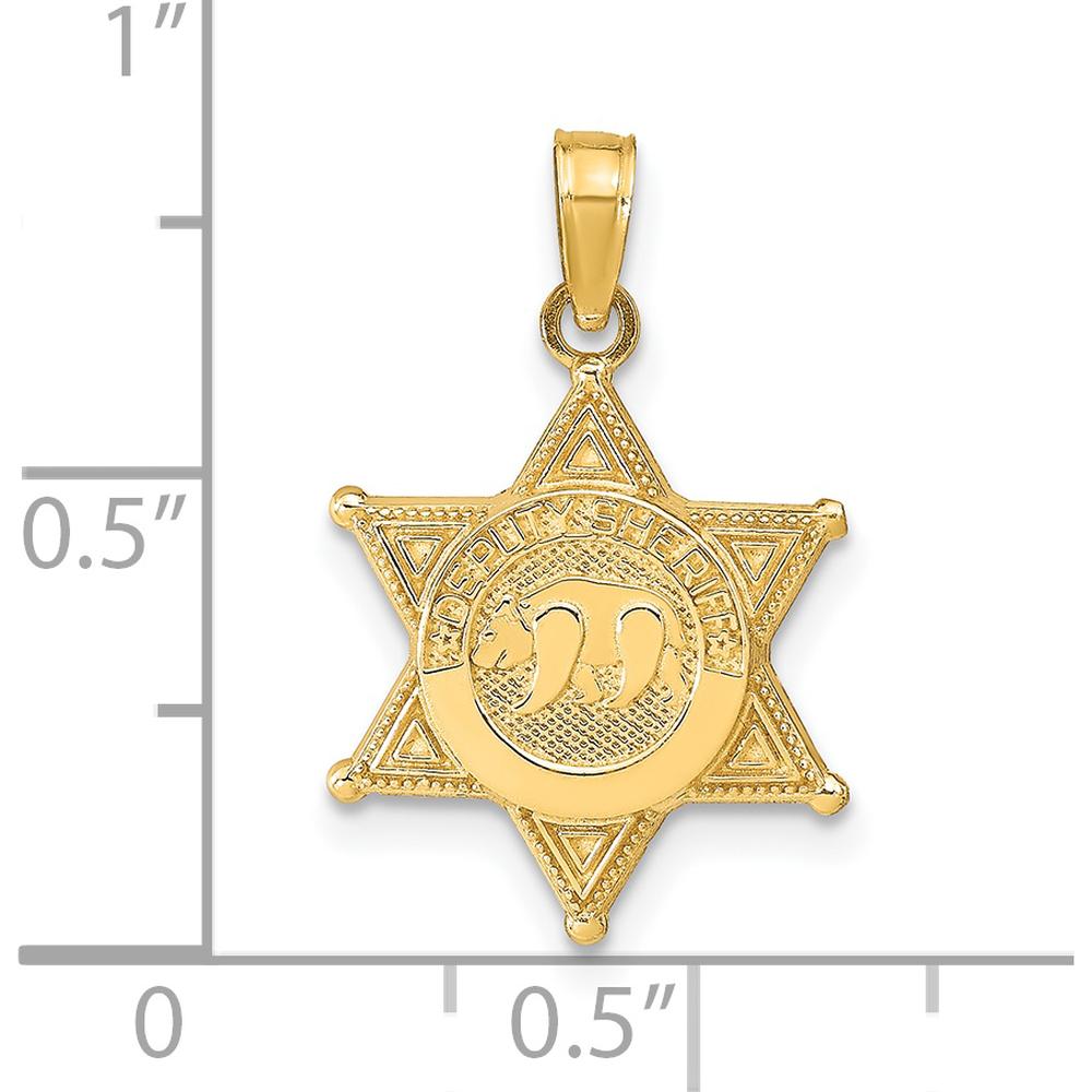 14K Yellow Gold Deputy Sheriff Badge Pendant with Bear Symbol - Polished Finish by Oro Pregiato