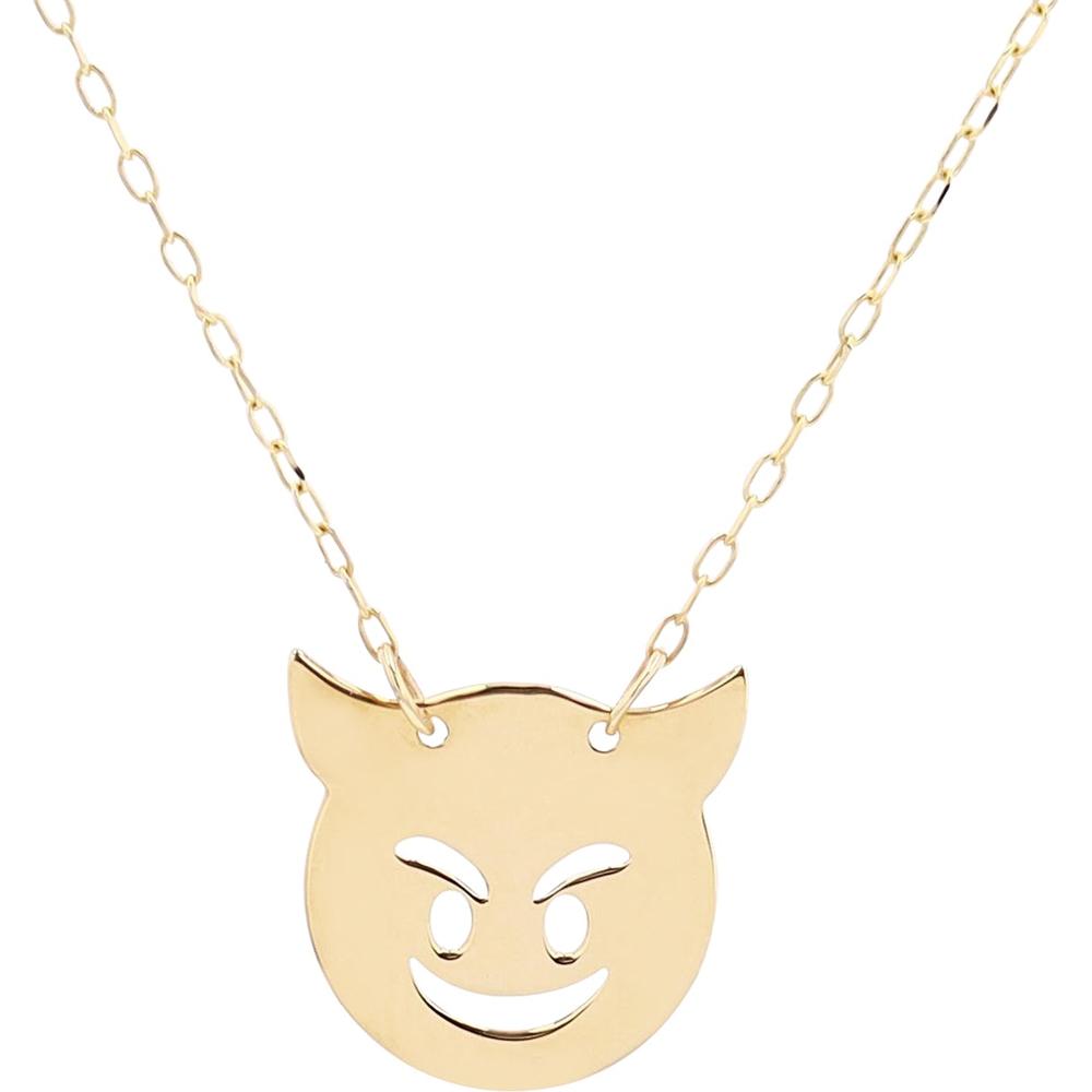 14K Yellow Gold Devil Emoji Pendant Necklace on 16" Chain