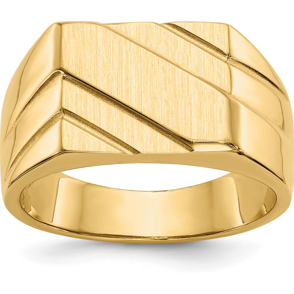 14K Yellow Gold Diagonal Men's Signet Ring with Satin and Polished Finish - Custom Engravable by Oro Pregiato