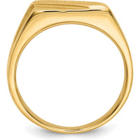 14K Yellow Gold Diagonal Men's Signet Ring with Satin and Polished Finish - Custom Engravable by Oro Pregiato
