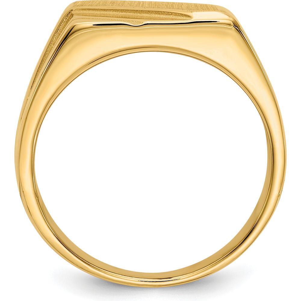 14K Yellow Gold Diagonal Men's Signet Ring with Satin and Polished Finish - Custom Engravable by Oro Pregiato