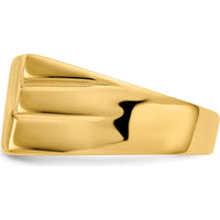 14K Yellow Gold Diagonal Men's Signet Ring with Satin and Polished Finish - Custom Engravable by Oro Pregiato
