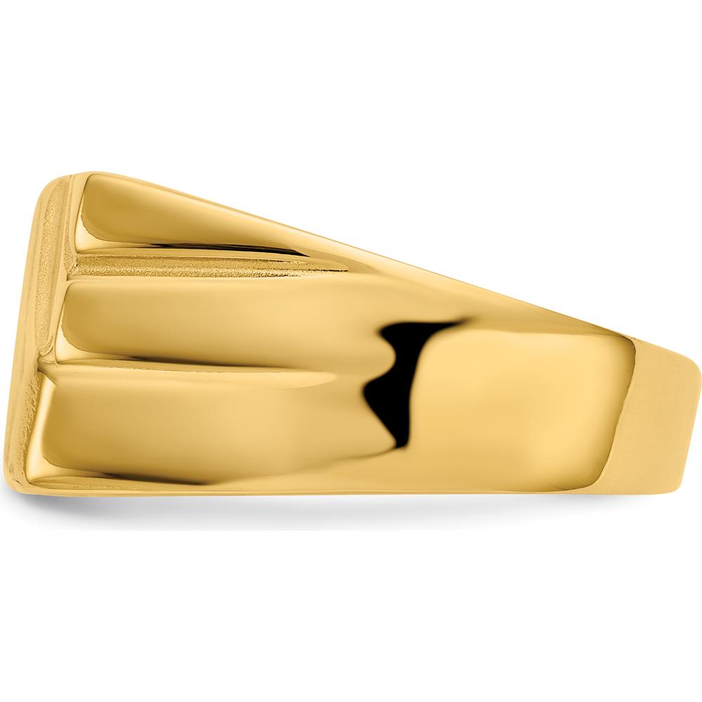 14K Yellow Gold Diagonal Men's Signet Ring with Satin and Polished Finish - Custom Engravable by Oro Pregiato