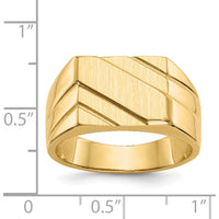 14K Yellow Gold Diagonal Men's Signet Ring with Satin and Polished Finish - Custom Engravable by Oro Pregiato