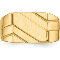 14K Yellow Gold Diagonal Men's Signet Ring with Satin and Polished Finish - Custom Engravable by Oro Pregiato