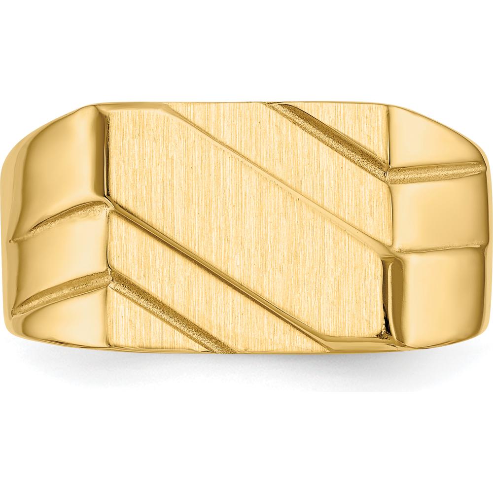 14K Yellow Gold Diagonal Men's Signet Ring with Satin and Polished Finish - Custom Engravable by Oro Pregiato
