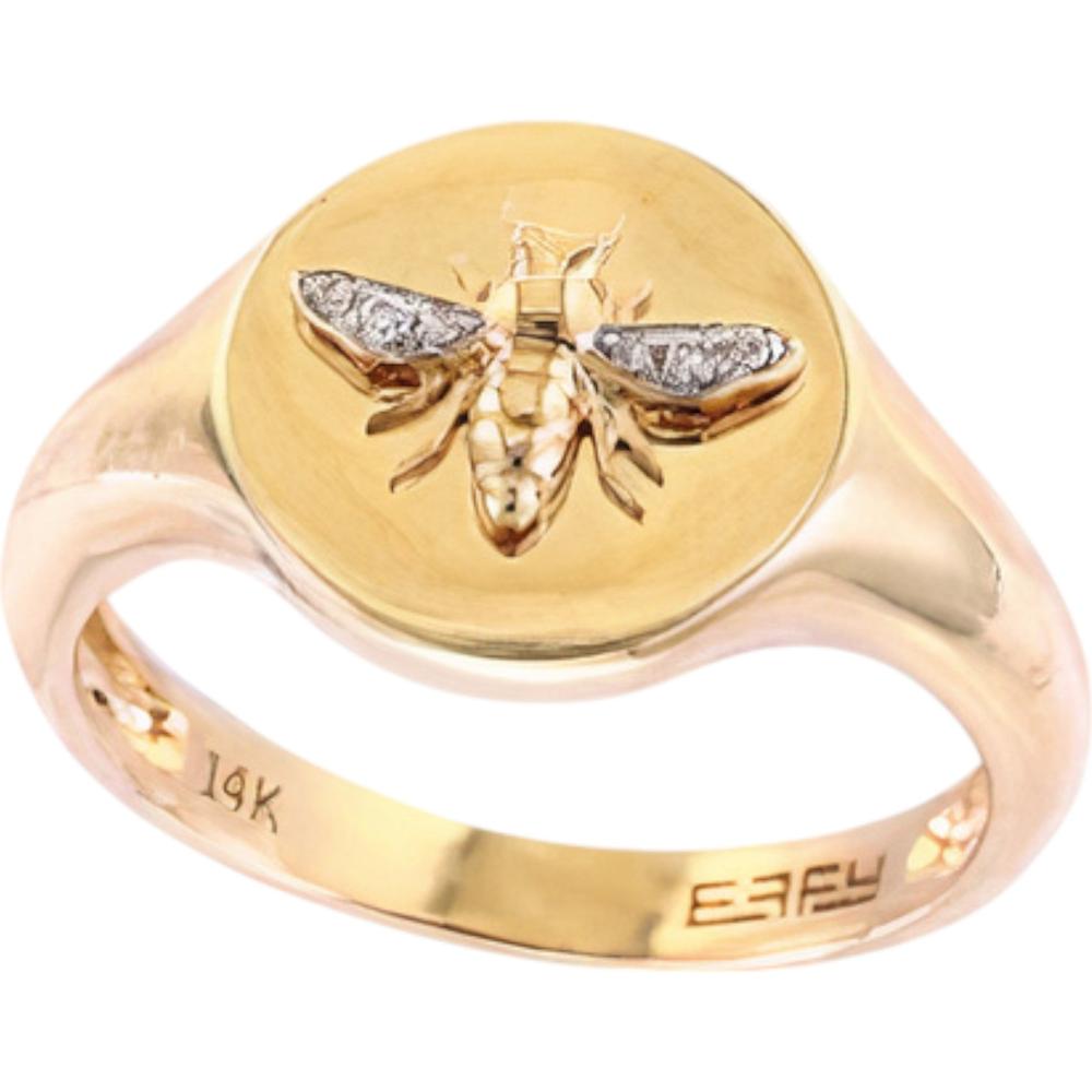 14K Yellow Gold Diamond-Accented Bee Motif Ring - 0.02 Carats Total Diamond Weight