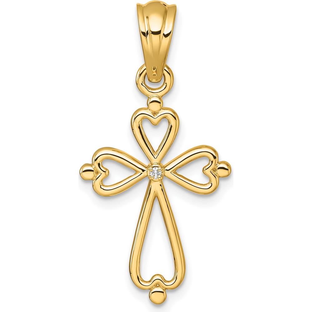 14K Yellow Gold Diamond-Accented Cross Pendant - 0.01 Carat Diamond by Oro Pregiato