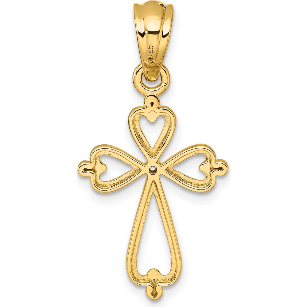 14K Yellow Gold Diamond-Accented Cross Pendant - 0.01 Carat Diamond by Oro Pregiato