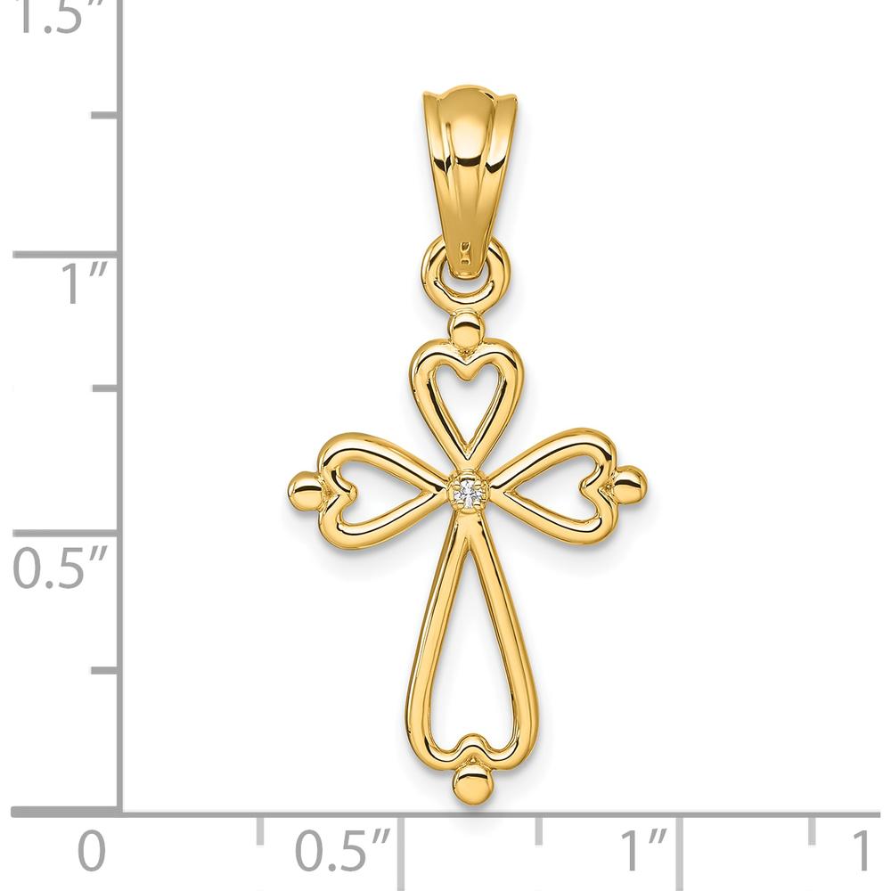 14K Yellow Gold Diamond-Accented Cross Pendant - 0.01 Carat Diamond by Oro Pregiato