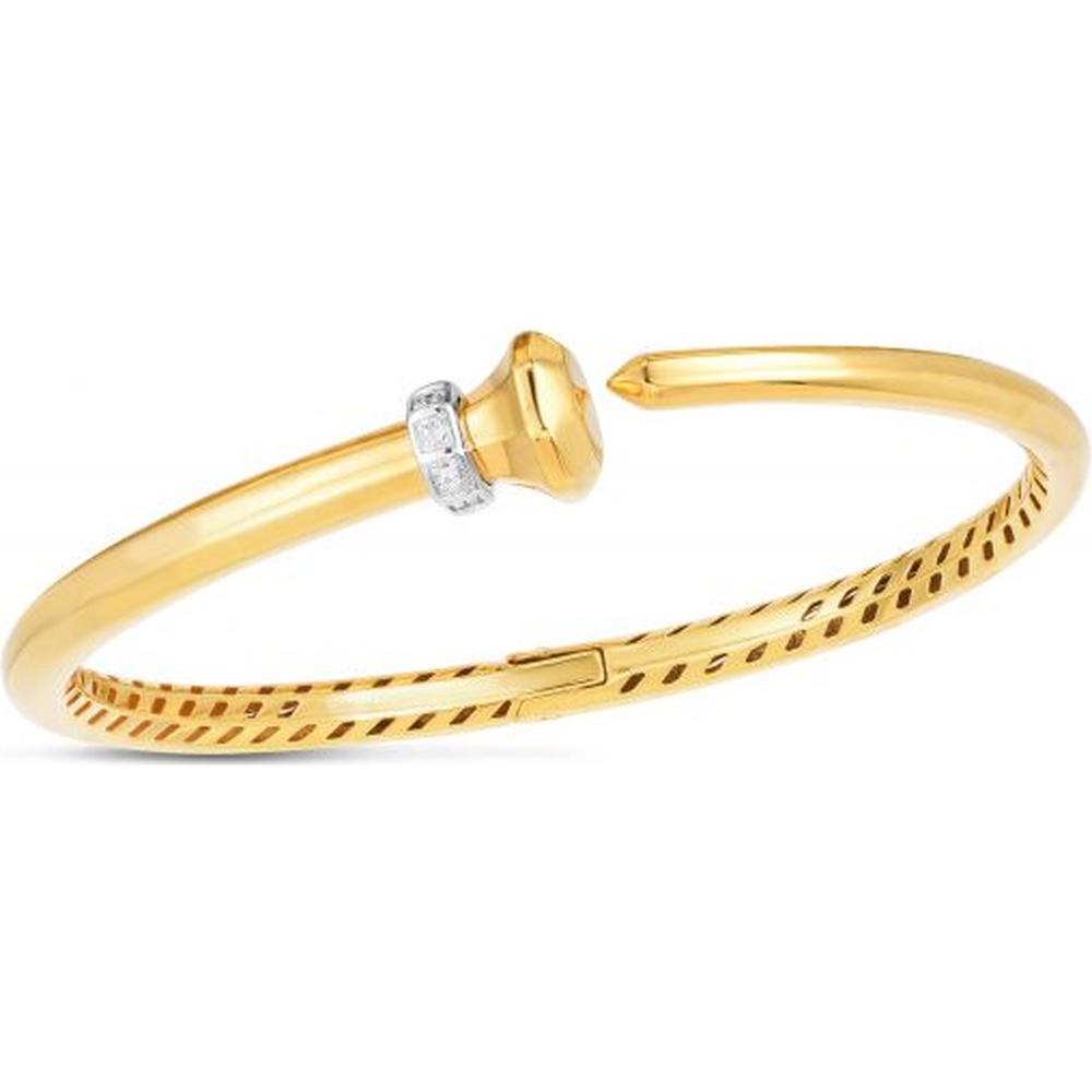 14K Yellow Gold Diamond-Accented Open-Ended Hardware Bangle - 0.05 Carat Total Diamond Weight by Orozza Fine Jewelry