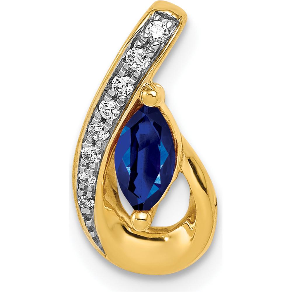 14K Yellow Gold Diamond and 0.28 Marquise Sapphire Teardrop Pendant by Lumare Gioia