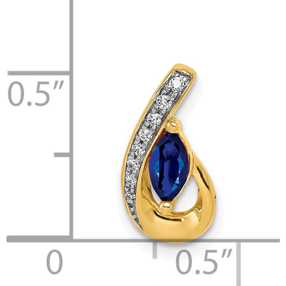 14K Yellow Gold Diamond and 0.28 Marquise Sapphire Teardrop Pendant by Lumare Gioia